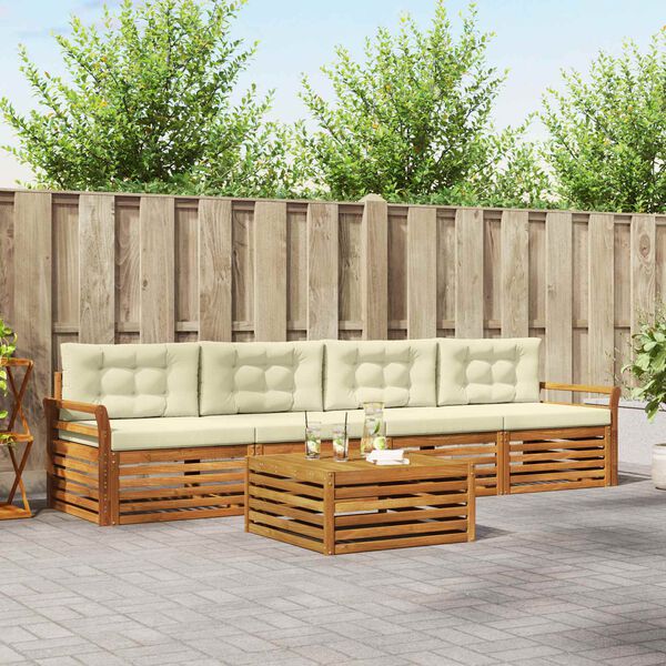 vidaXL Āra dīvānu komplekts ar spilvenu 5 pcs Dabisks un krējuma