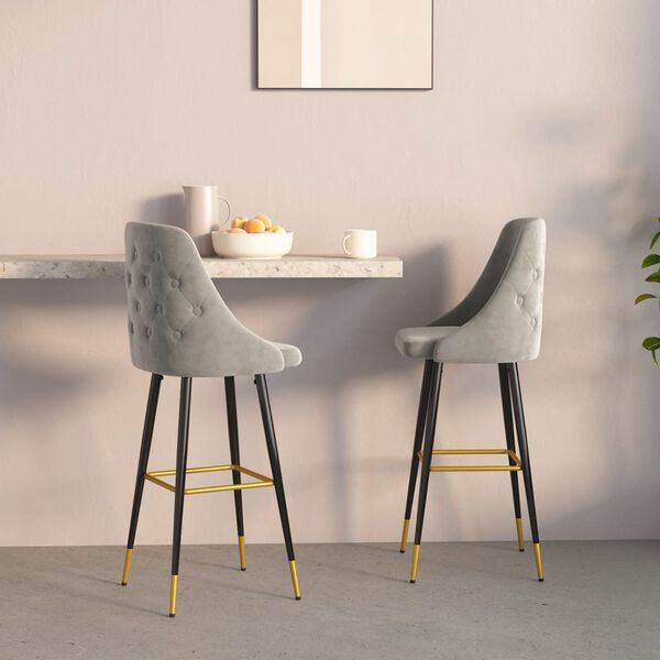 vidaXL bāra krēsli, 2 gab., gaiši pelēks samts