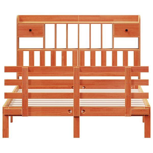 vidaXL gulta ar grāmatu plauktu, bez matrača, 140x190 cm, priedes koks