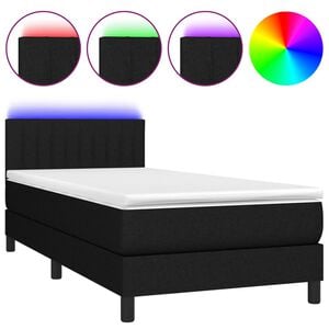vidaXL atsperu gulta ar matraci, LED, melns audums, 80x200 cm