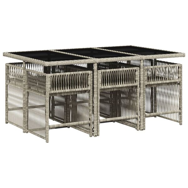 vidaXL 7-daļīgs dārza mēbeļu komplekts, matrači,gai&scaron;i pelēka PE pinums