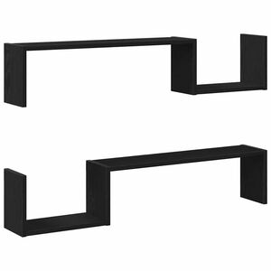 vidaXL Sienas plaukts ar plauktu 2 pcs Melns ozolkoks 100 x 15 x 20 cm