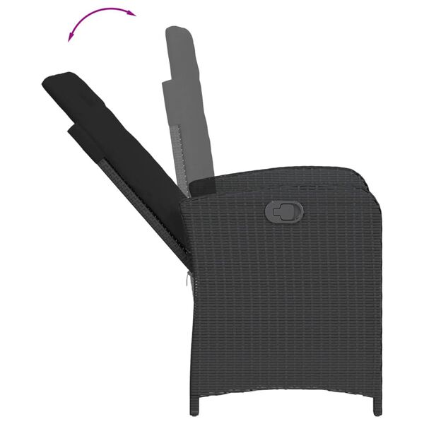 vidaXL 9-daļīgs dārza mēbeļu komplekts, matrači, melns, PE rotangpalma