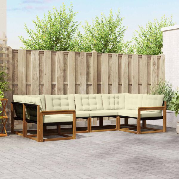 vidaXL Āra dīvānu komplekts ar spilvenu 6 pcs Dabisks un krējuma