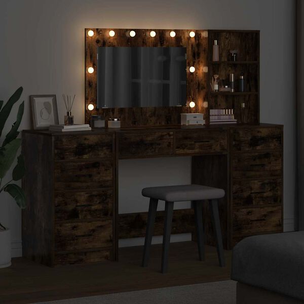 vidaXL Dressing galds ar plauktu 3 pcs Dūmaka ozols Inženierijas koks