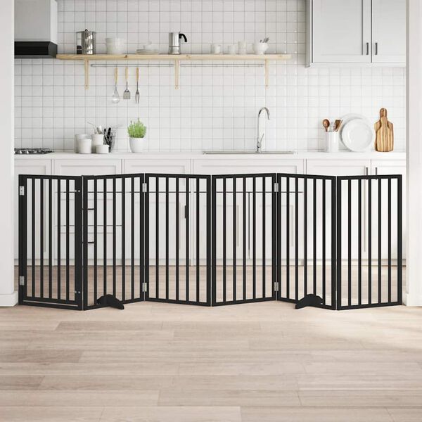 vidaXL suņu vārti ar durvīm, salokāmi, 6 paneļi, 300 cm, papeles koks