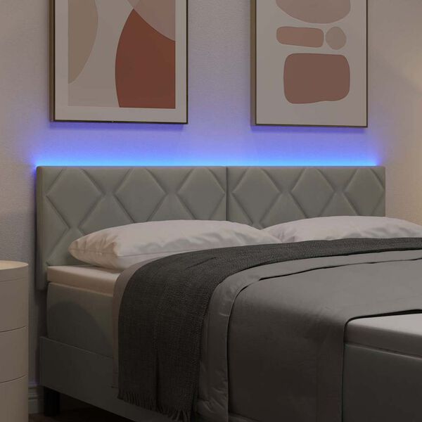 vidaXL LED gultas galva Gai&scaron;i pelēks 144 cm Mākslīgā āda