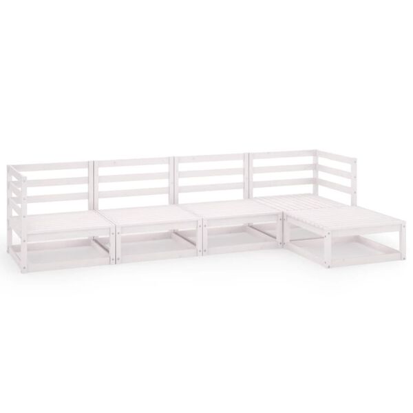 vidaXL 5-daļīgs dārza atpūtas mēbeļu komplekts, balts, priedes koks