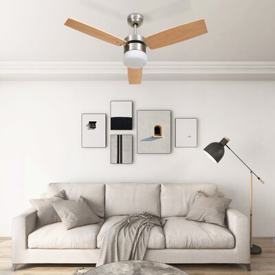 vidaXL griestu ventilators ar lampu un pulti, 108 cm, gaiši brūns