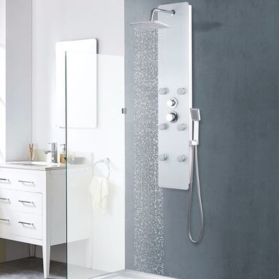 vidaXL dušas sistēma ar paneli, 25x44,6x130 cm, stikls, balta