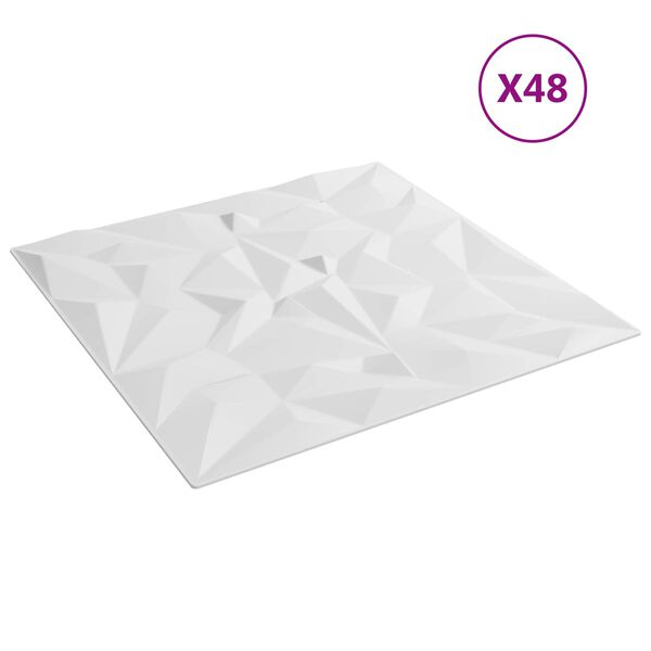 vidaXL Sienas paneļi 48 pcs Balts 50 x 50 cm XPS Putu