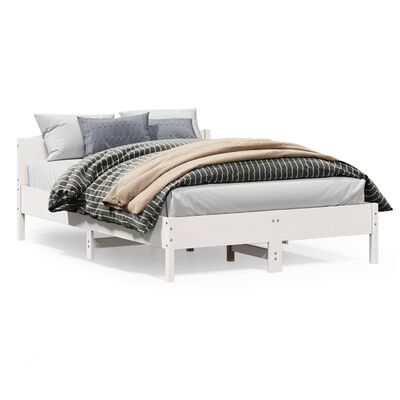 vidaXL gultas rāmis ar galvgali, balts, 150x200 cm, priedes masīvkoks