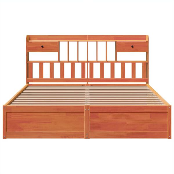 vidaXL gulta bez matrača, vaska brūnas, 200x200 cm, priedes masīvkoks