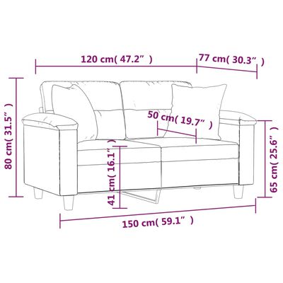 vidaXL divvietīgs dīvāns ar spilveniem, krēmkrāsas, 120 cm, audums