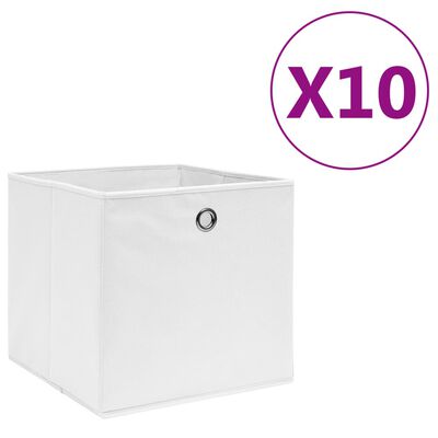 vidaXL uzglabāšanas kastes, 10 gab., 28x28x28 cm, balts neausts audums