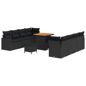 vidaXL Dārza dīvānu komplekts 11 pcs Melna poliratāns