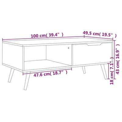 vidaXL kafijas galdiņš, balts, 100x49,5x43 cm, skaidu plāksne