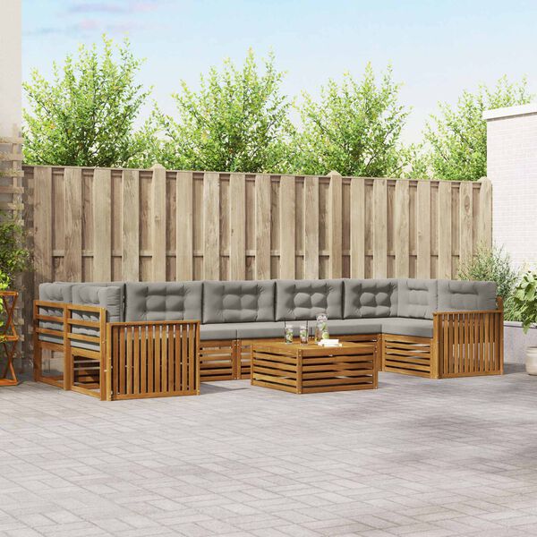 vidaXL Āra dīvānu komplekts ar spilvenu 8 pcs Dabīgs un gai&scaron;i pelēks