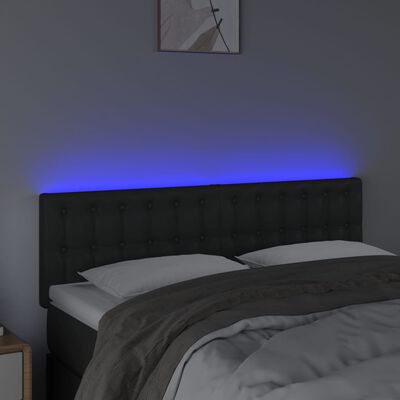 vidaXL gultas galvgalis ar LED, 144x5x78/88 cm, melna mākslīgā āda