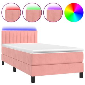 vidaXL atsperu gulta ar matraci, LED, rozā samts, 80x200 cm