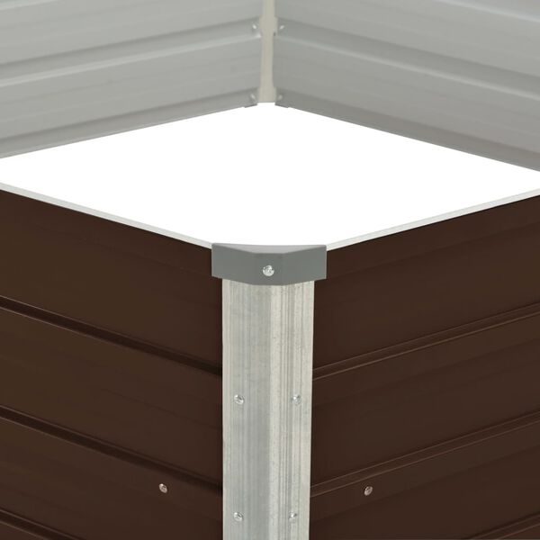 vidaXL augstā puķu kaste, 129x129x46 cm, cinkots tērauds, brūna