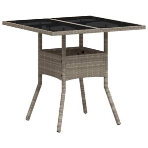 vidaXL dārza galds, stikla virsma, pelēks, 80x80x75 cm, PE rotangpalma
