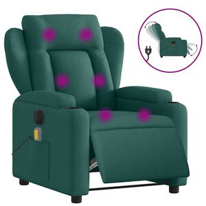 vidaXL elektrisks masāžas krēsls, atgāžams, tum&scaron;i zaļ&scaron; audums