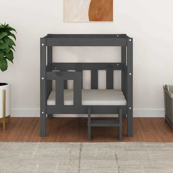 vidaXL suņu gulta, pelēka, 65,5x50,5x70 cm, priedes masīvkoks