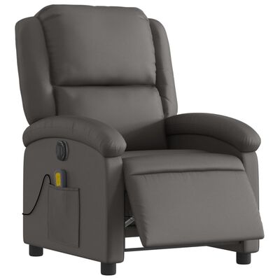 vidaXL elektrisks masāžas krēsls, atgāžams, pelēka dabīgā āda