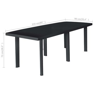vidaXL dārza galds, antracītpelēks, 216x90x72 cm, plastmasa