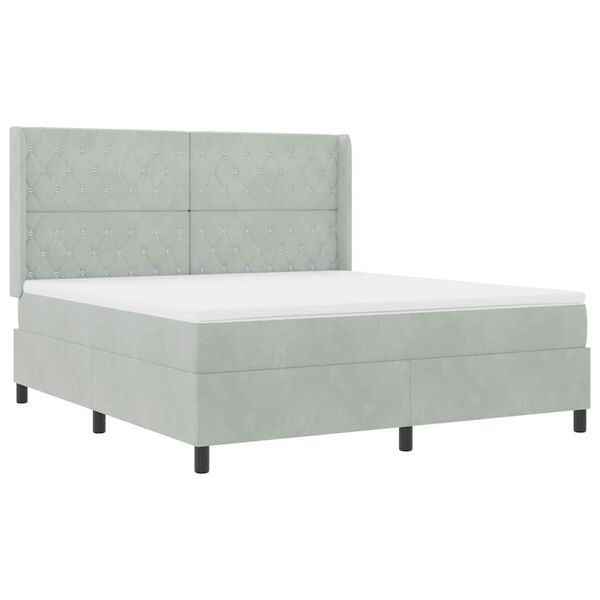 vidaXL LED box spring gulta ar matraci Gai&scaron;i pelēks 180 x 200 cm Samts