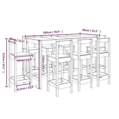 vidaXL 9-daļīgs bāra mēbeļu komplekts, priedes masīvkoks
