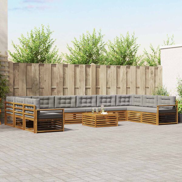 vidaXL Dīvāna komplekti ar spilvenu 11 pcs Dabīgs un gai&scaron;i pelēks