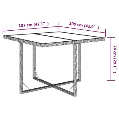 vidaXL dārza galds, bēšs, 109x107x74 cm, PE rotangpalma, stikls