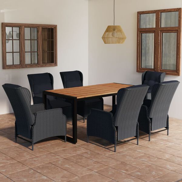 vidaXL 7-daļīgs dārza mēbeļu komplekts, tum&scaron;i pelēks