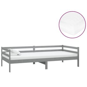 vidaXL dīvāngulta ar matraci, 90x200 cm, pelēka, priedes masīvkoks