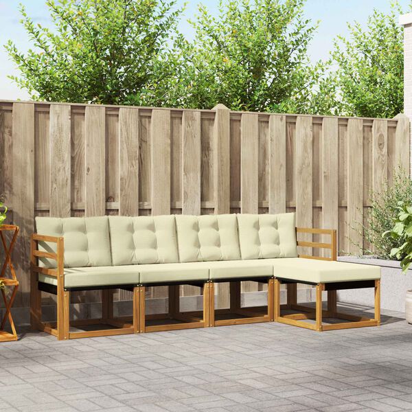 vidaXL Āra dīvānu komplekts ar spilvenu 5 pcs Dabisks un krējuma