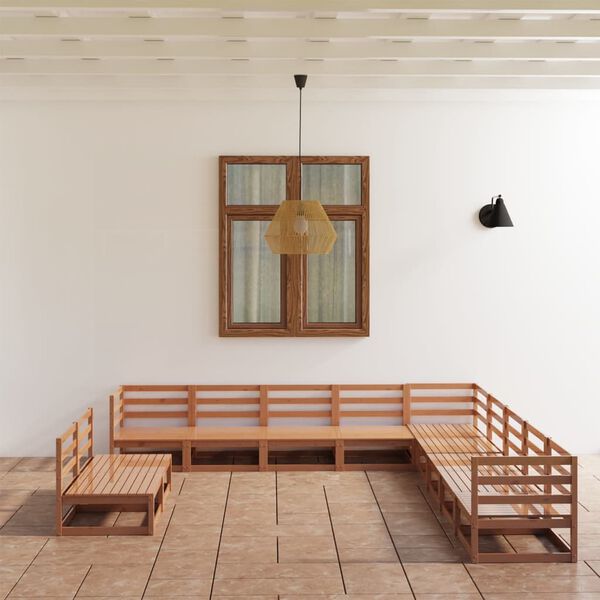 vidaXL 11-daļīgs dārza atpūtas mēbeļu komplekts, brūns priedes koks