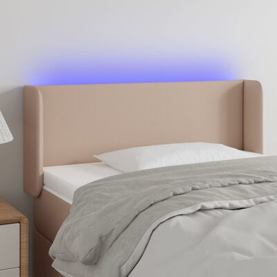 vidaXL gultas galvgalis ar LED, 93x16x78/88 cm, kapučīno mākslīgā āda