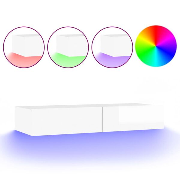 vidaXL TV skapītis ar LED apgaismojumu, spīdīgi balts, 90x35x15,5 cm