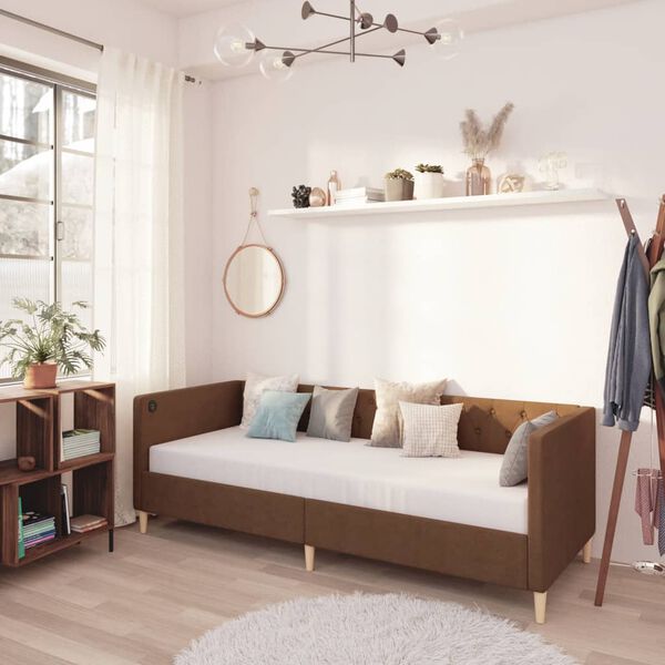 vidaXL dīvāngulta ar matraci, USB, brūns audums, 90x200 cm