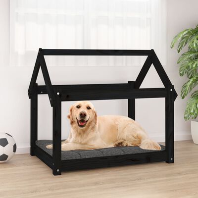 vidaXL suņu gulta, melna, 81x60x70 cm, priedes masīvkoks