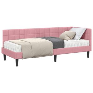 vidaXL Stūra gultas rāmis ar matrači 2 gab. Rozā 80 x 200 cm Samts