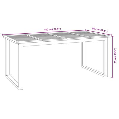 vidaXL dārza galds ar U-formas kājām, 180x90x75 cm, akācijas masīvkoks