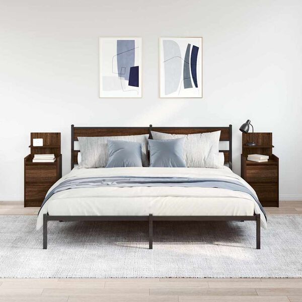 vidaXL naktsskapī&scaron;i ar 2 atvilktnēm, 2 gab., brūna ozola, 38x34x80 cm