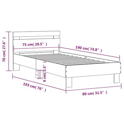 vidaXL gultas rāmis ar galvgali, ozolkoka krāsā, 75x190 cm