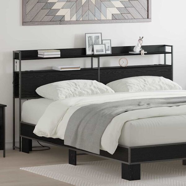 vidaXL Uzglabā&scaron;anas galvas balsts Melns ozols 180 cm Inženierijas koks