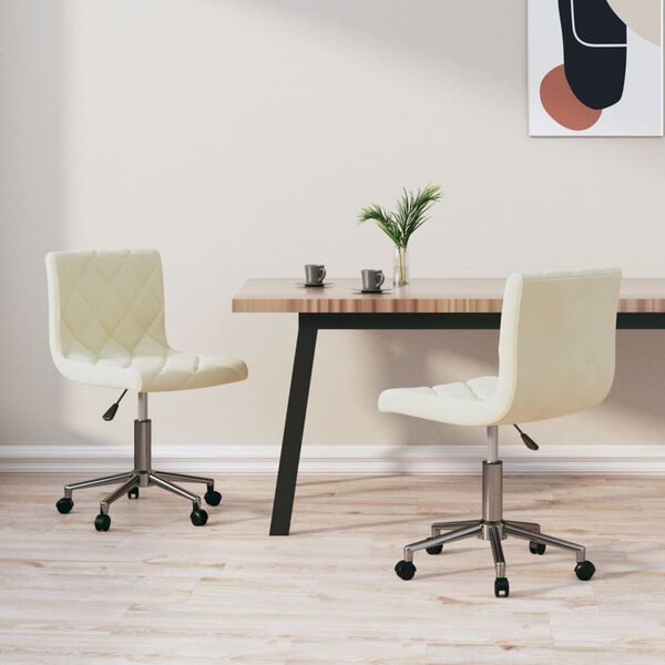 vidaXL grozāmi virtuves krēsli, 2 gab., krēmkrāsas samts