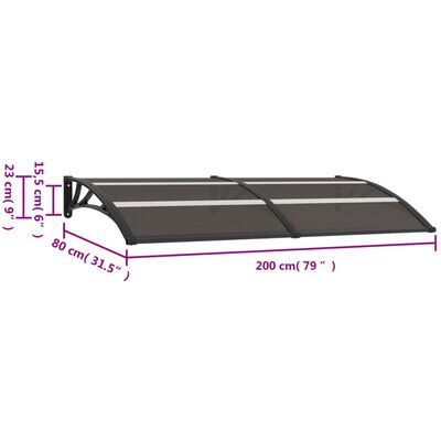 vidaXL durvju jumtiņš, melns, 200x80 cm, PC