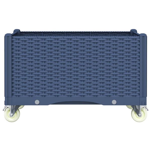 vidaXL dārza puķu kaste ar riteņiem, zili pelēka, 80x50x54 cm, PP